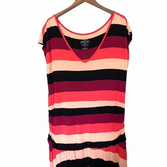 Torrid Super Soft Knit Maxi Stretch Dress Red Pink Black Stripe size 3 - Picture 2 of 6